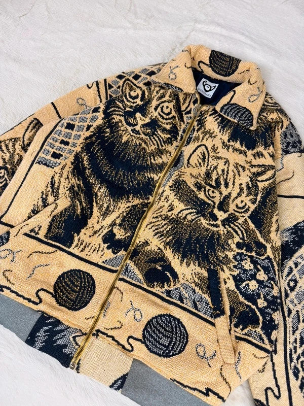 Veste Harrington en tapisserie design unique fait main upcyclé retravaillé et tissé taille XS n•830