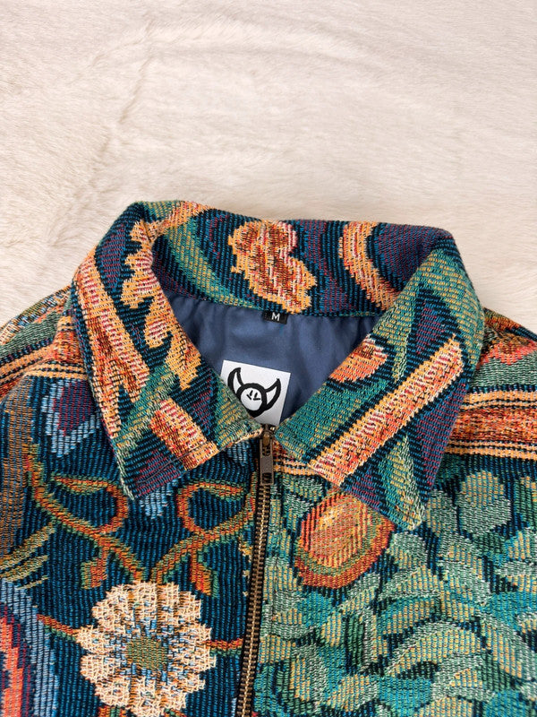 Veste Harrington en tapisserie design unique fait main upcyclé retravaillé et tissé taille M n•831