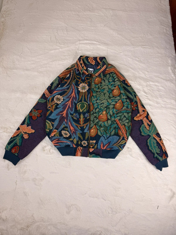Veste Harrington en tapisserie design unique fait main upcyclé retravaillé et tissé taille M n•831