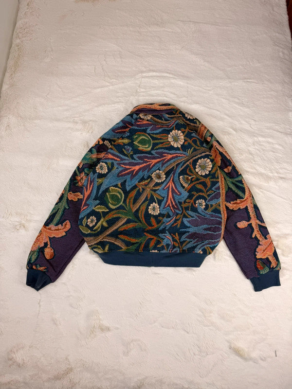 Veste Harrington en tapisserie design unique fait main upcyclé retravaillé et tissé taille M n•831