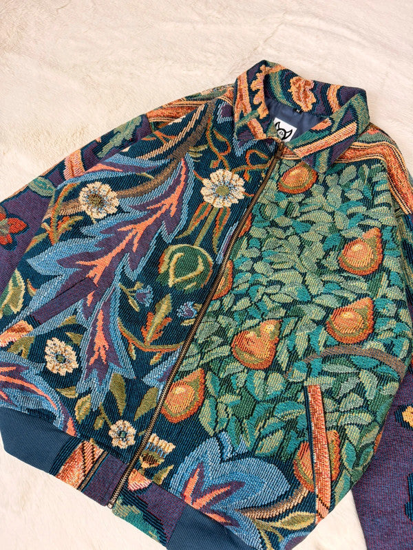 Veste Harrington en tapisserie design unique fait main upcyclé retravaillé et tissé taille M n•831