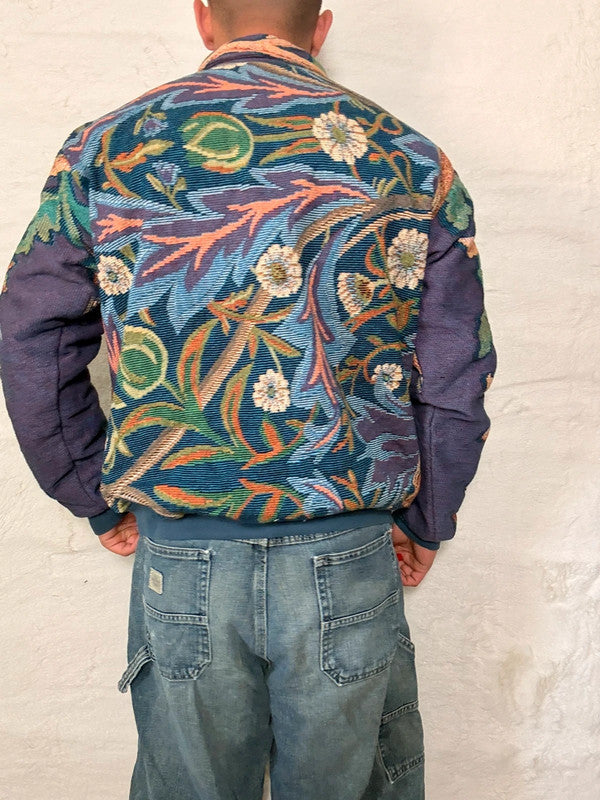 Veste Harrington en tapisserie design unique fait main upcyclé retravaillé et tissé taille M n•831
