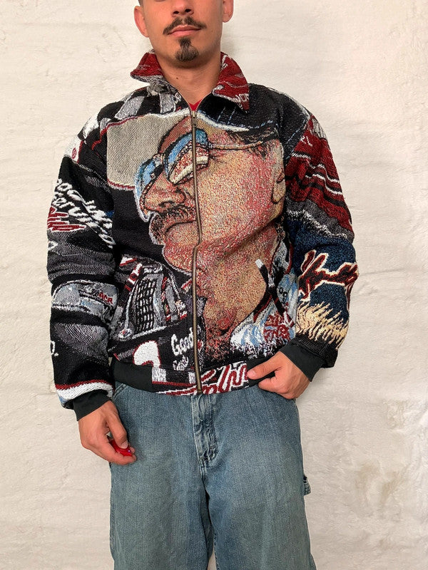 Veste Harrington en tapisserie design unique fait main upcyclé retravaillé et tissé taille S n•832