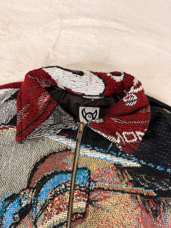 Veste Harrington en tapisserie design unique fait main upcyclé retravaillé et tissé taille S n•832