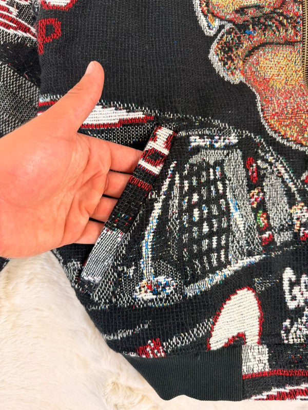 Veste Harrington en tapisserie design unique fait main upcyclé retravaillé et tissé taille S n•832