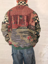Veste Harrington en tapisserie design unique fait main upcyclé retravaillé et tissé taille XL n•833