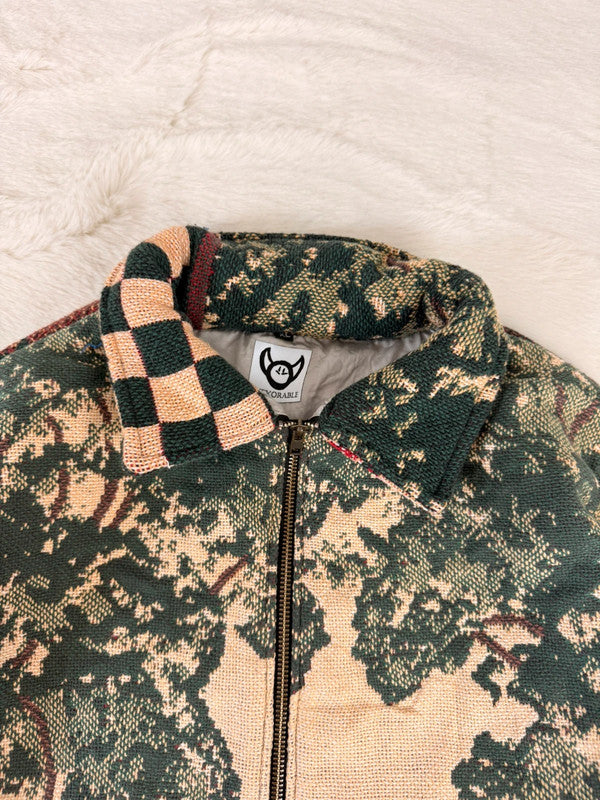 Veste Harrington en tapisserie design unique fait main upcyclé retravaillé et tissé taille XL n•833