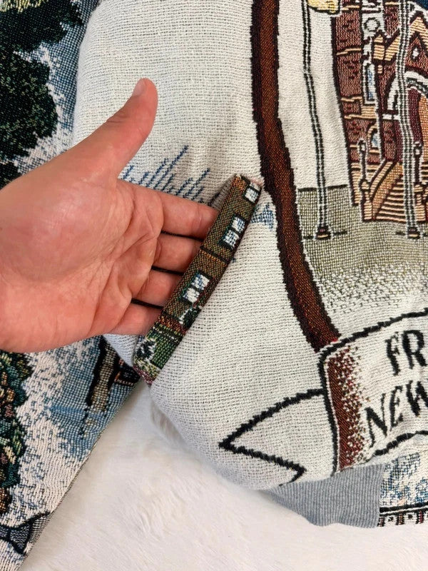 Veste Harrington en tapisserie design unique fait main upcyclé retravaillé et tissé taille L n•835
