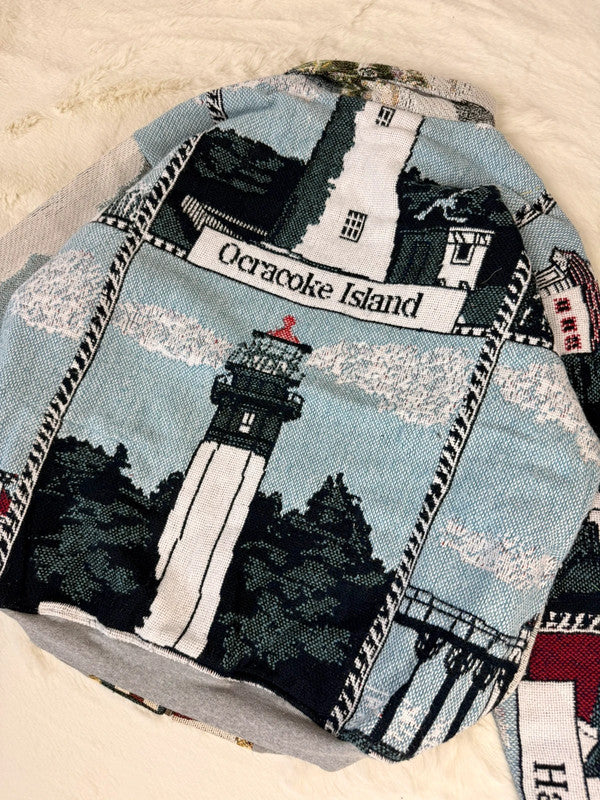 Veste Harrington en tapisserie design unique fait main upcyclé retravaillé et tissé taille XL n•836