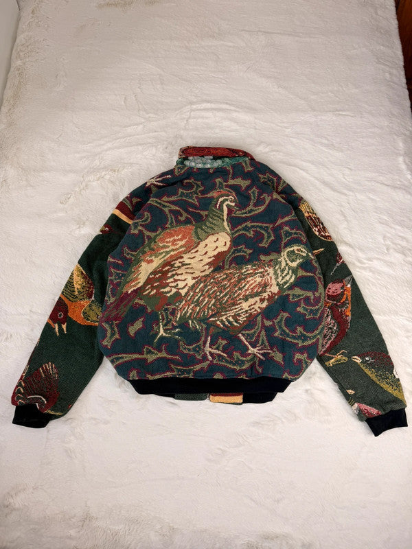 Veste Harrington en tapisserie design unique fait main upcyclé retravaillé et tissé taille XL n•837