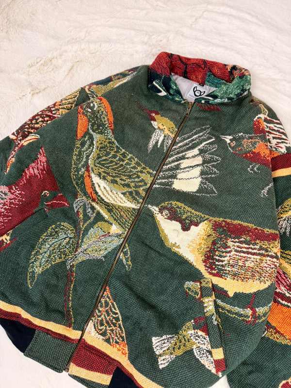 Veste Harrington en tapisserie design unique fait main upcyclé retravaillé et tissé taille XL n•837