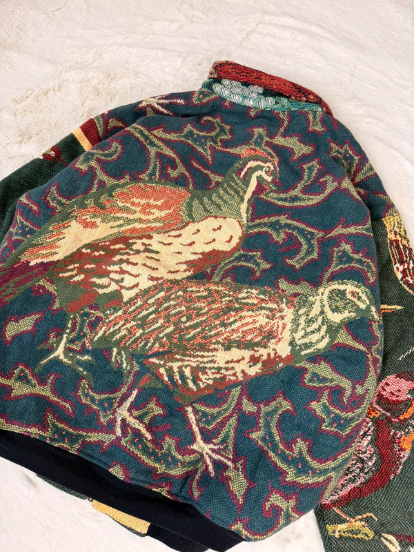 Veste Harrington en tapisserie design unique fait main upcyclé retravaillé et tissé taille XL n•837