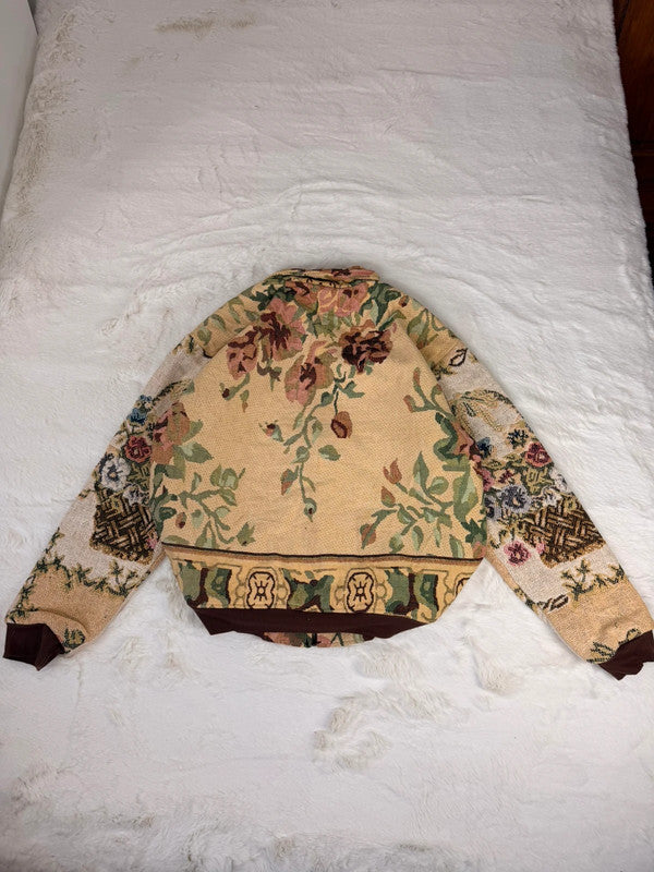 Veste Harrington en tapisserie design unique fait main upcyclé retravaillé et tissé taille L n•838