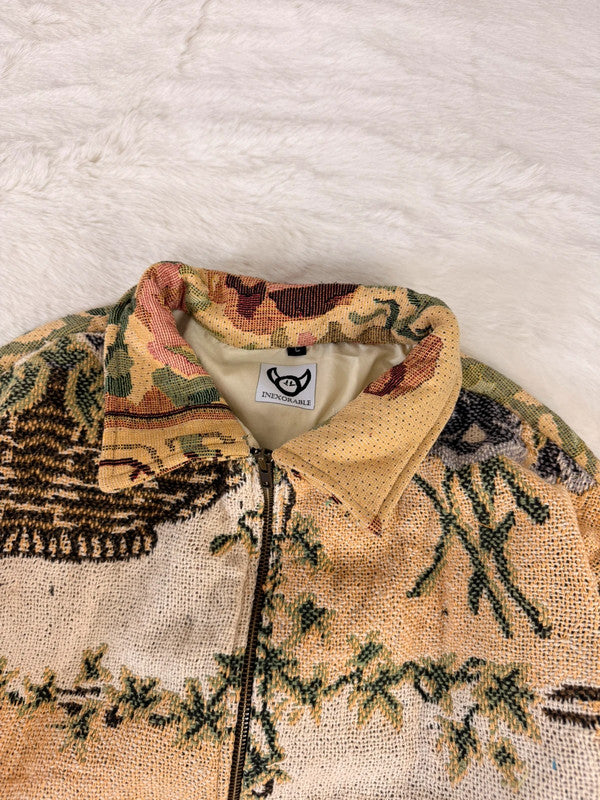 Veste Harrington en tapisserie design unique fait main upcyclé retravaillé et tissé taille L n•838