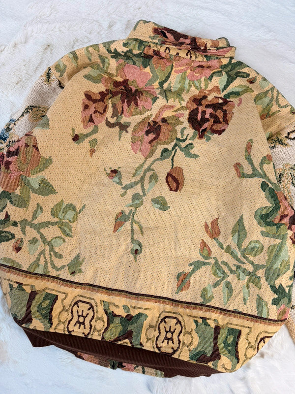 Veste Harrington en tapisserie design unique fait main upcyclé retravaillé et tissé taille L n•838