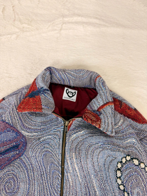 Veste Harrington en tapisserie design unique fait main upcyclé retravaillé et tissé taille S n•839