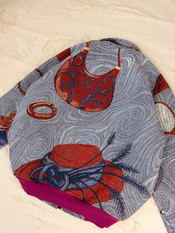 Veste Harrington en tapisserie design unique fait main upcyclé retravaillé et tissé taille S n•839