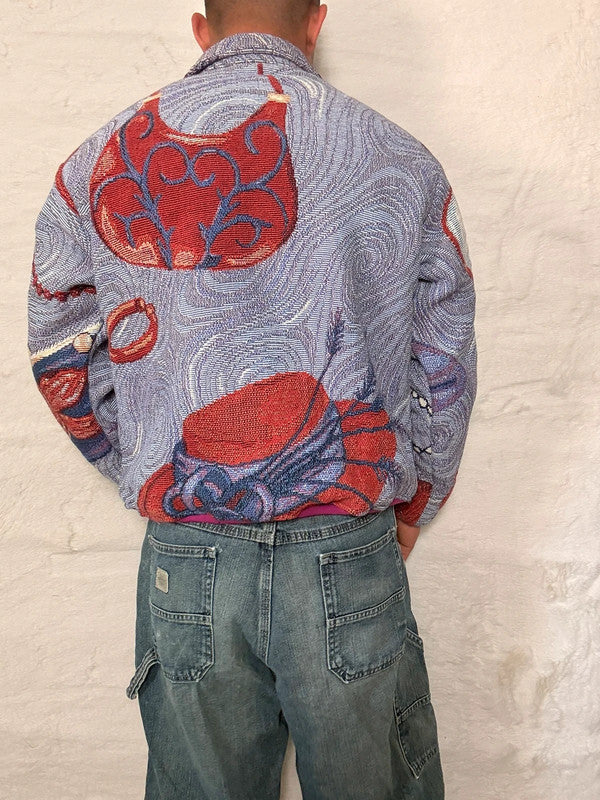Veste Harrington en tapisserie design unique fait main upcyclé retravaillé et tissé taille S n•839