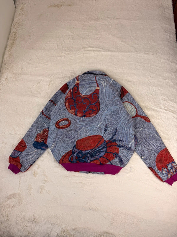 Veste Harrington en tapisserie design unique fait main upcyclé retravaillé et tissé taille S n•839