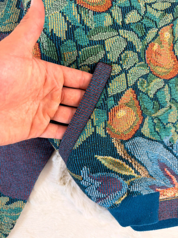 Veste Harrington en tapisserie design unique fait main upcyclé retravaillé et tissé taille M n•840