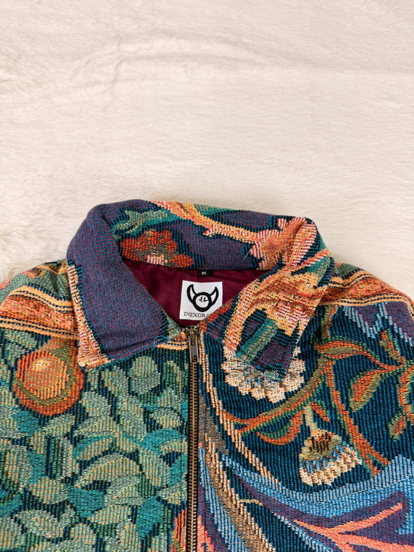Veste Harrington en tapisserie design unique fait main upcyclé retravaillé et tissé taille M n•840