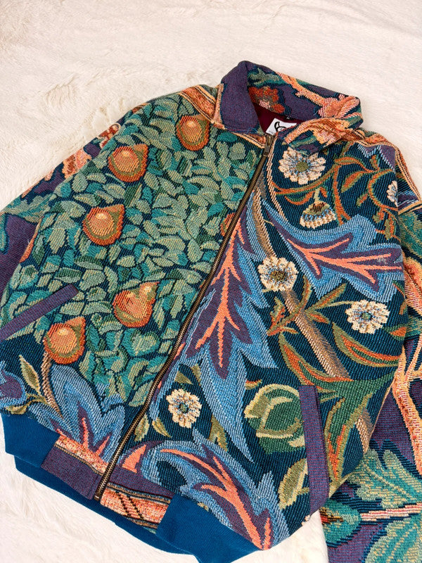 Veste Harrington en tapisserie design unique fait main upcyclé retravaillé et tissé taille M n•840