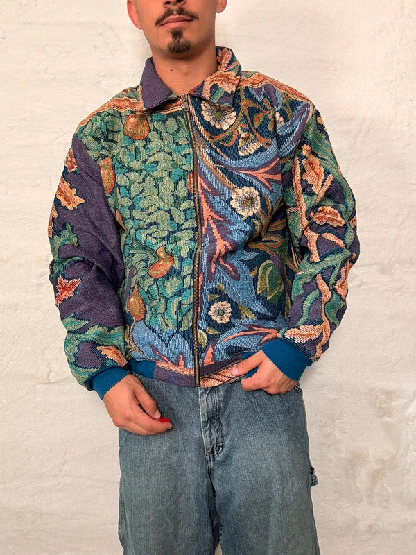 Veste Harrington en tapisserie design unique fait main upcyclé retravaillé et tissé taille M n•840