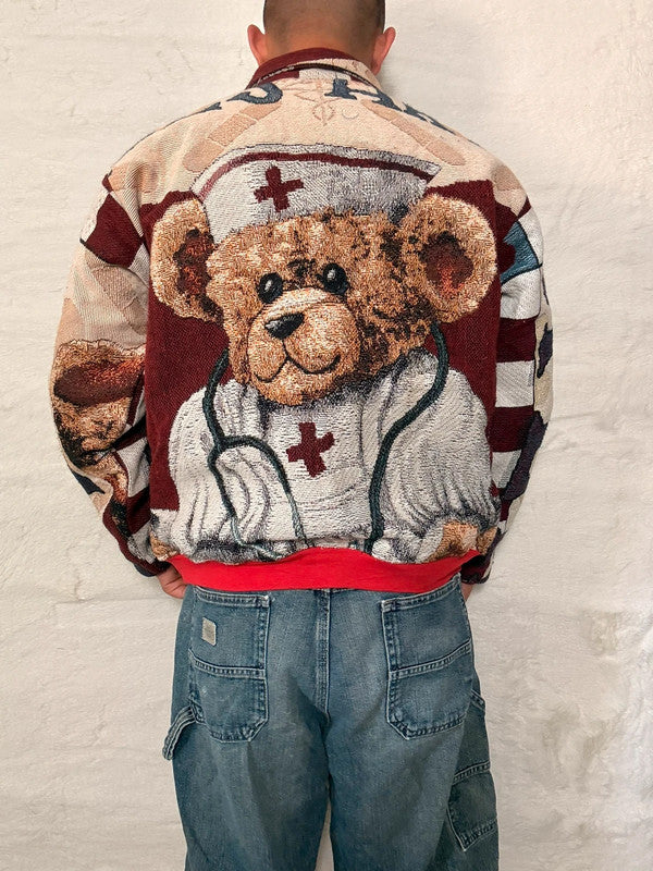 Veste Harrington en tapisserie design unique fait main upcyclé retravaillé et tissé taille M n•841