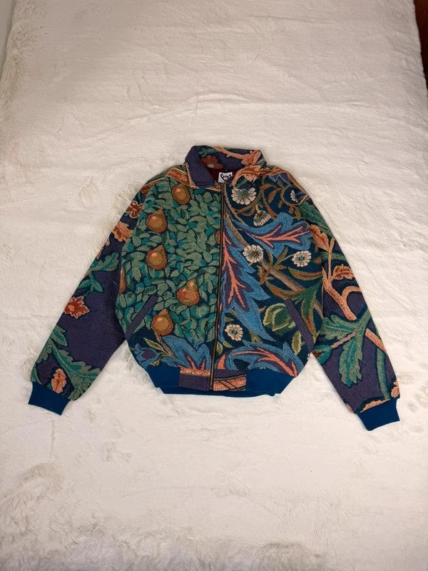 Veste Harrington en tapisserie design unique fait main upcyclé retravaillé et tissé taille M n•840