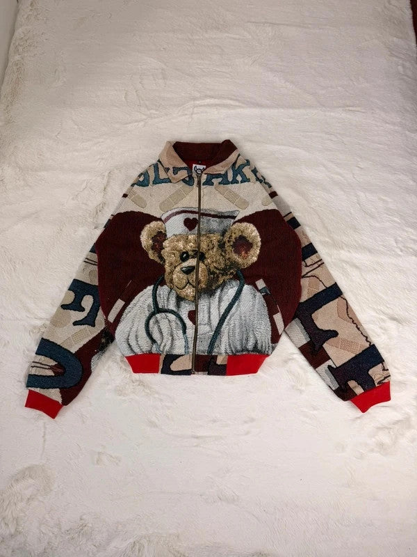 Veste Harrington en tapisserie design unique fait main upcyclé retravaillé et tissé taille M n•841