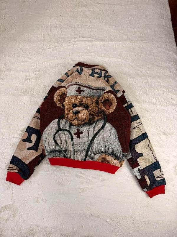 Veste Harrington en tapisserie design unique fait main upcyclé retravaillé et tissé taille M n•841
