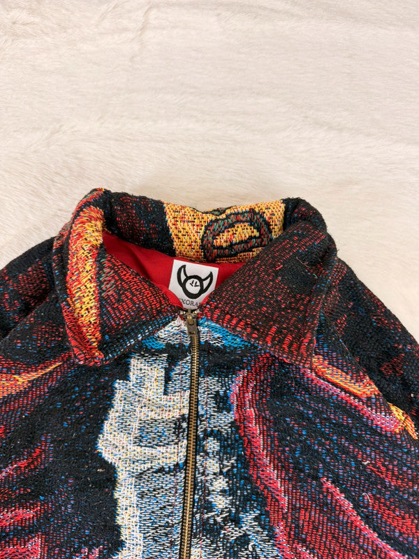 Veste Harrington en tapisserie design unique fait main upcyclé retravaillé et tissé taille L n•842