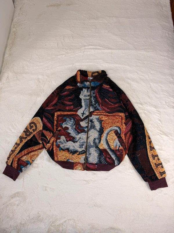 Veste Harrington en tapisserie design unique fait main upcyclé retravaillé et tissé taille L n•842