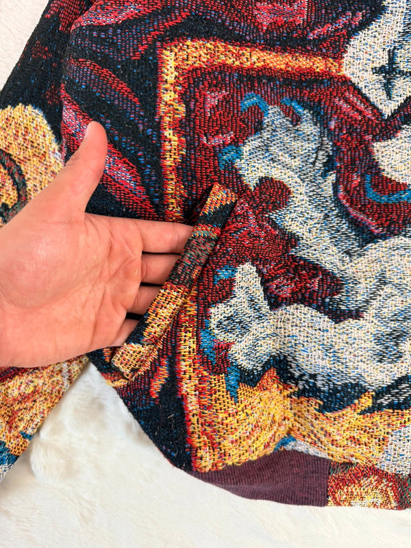 Veste Harrington en tapisserie design unique fait main upcyclé retravaillé et tissé taille L n•842