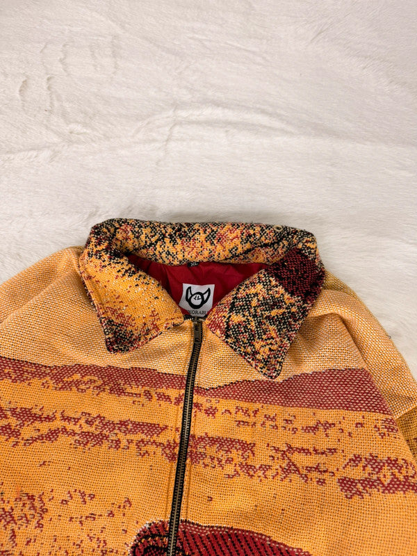 Veste Harrington en tapisserie design unique fait main upcyclé retravaillé et tissé taille XL n•843