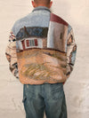 Veste Harrington en tapisserie design unique fait main upcyclé retravaillé et tissé taille XL n•844