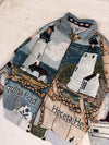 Veste Harrington en tapisserie design unique fait main upcyclé retravaillé et tissé taille XL n•844