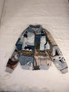 Veste Harrington en tapisserie design unique fait main upcyclé retravaillé et tissé taille XL n•844