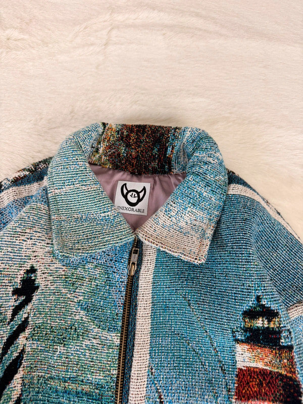 Veste Harrington en tapisserie design unique fait main upcyclé retravaillé et tissé taille S n•845