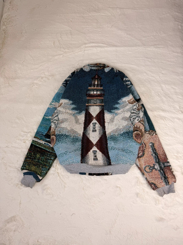 Veste Harrington en tapisserie design unique fait main upcyclé retravaillé et tissé taille S n•845