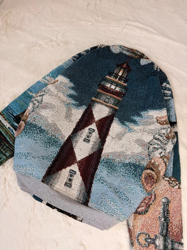 Veste Harrington en tapisserie design unique fait main upcyclé retravaillé et tissé taille S n•845