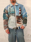 Veste Harrington en tapisserie design unique fait main upcyclé retravaillé et tissé taille S n•845