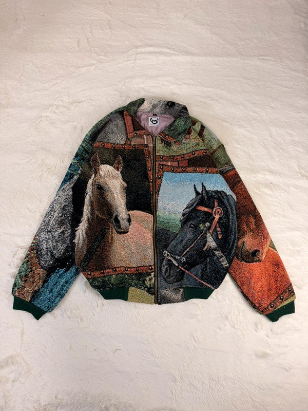 Veste Harrington en tapisserie design unique fait main upcyclé retravaillé et tissé taille S n•846