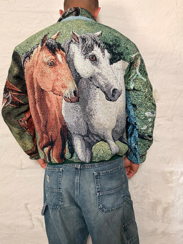 Veste Harrington en tapisserie design unique fait main upcyclé retravaillé et tissé taille S n•846