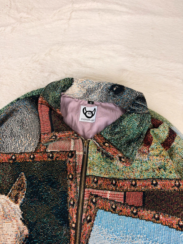 Veste Harrington en tapisserie design unique fait main upcyclé retravaillé et tissé taille S n•846