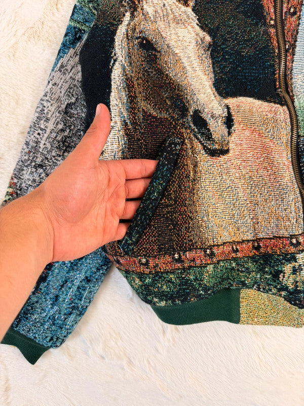 Veste Harrington en tapisserie design unique fait main upcyclé retravaillé et tissé taille S n•846