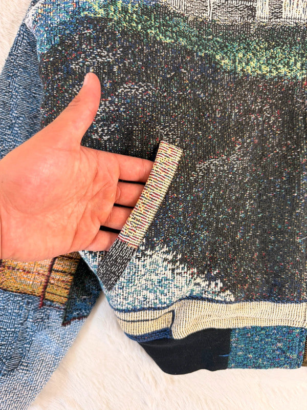 Veste Harrington en tapisserie design unique fait main upcyclé retravaillé et tissé taille S n•848