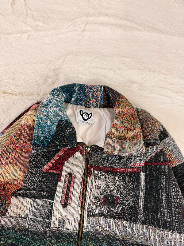 Veste Harrington en tapisserie design unique fait main upcyclé retravaillé et tissé taille S n•848