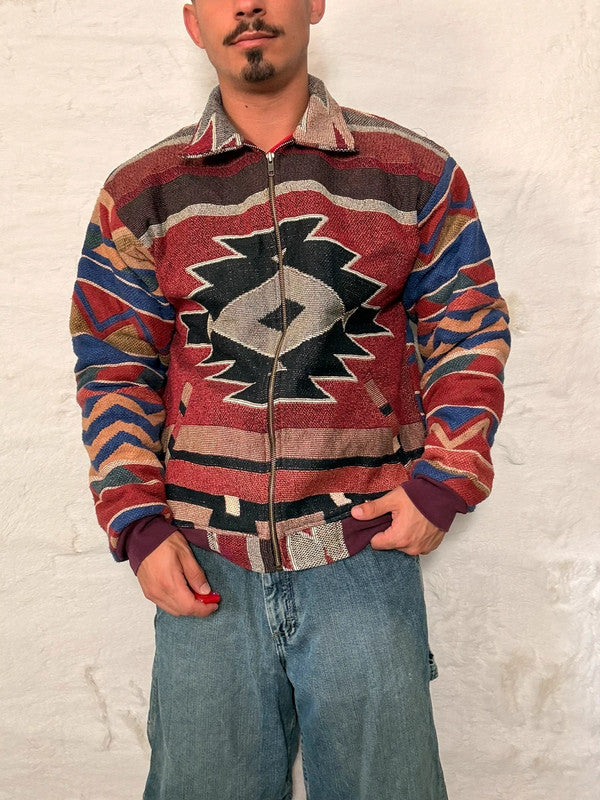 Veste Harrington en tapisserie design unique fait main upcyclé retravaillé et tissé taille S n•849