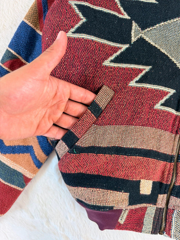 Veste Harrington en tapisserie design unique fait main upcyclé retravaillé et tissé taille S n•849